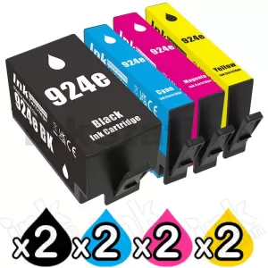 8 Pack Compatible HP 924e EvoMore Ink Cartridges Combo 4K0V0NA, 4K0V7NA - 4K0V9NA [2BK,2C,2M,2Y] For Officejet Pro 8120 / 8130