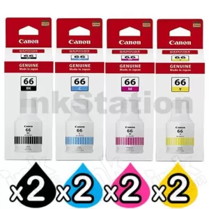 8-Pack Genuine Canon GI-66 Ink Bottle Combo [2BK,2C,2M,2Y]