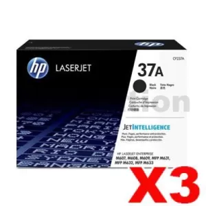 3 x HP CF237A (37A) Genuine Black Toner Cartridge - 11,000 Pages