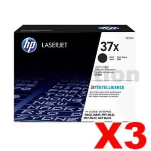 3 x HP CF237X (37X) Genuine Black High Yield Toner Cartridge - 25,000 Pages