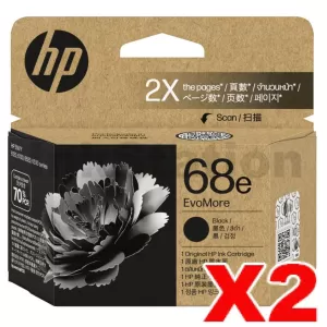 2 x HP 68e EvoMore Genuine Black Inkjet Cartridge 7FP22TA - 320 Pages