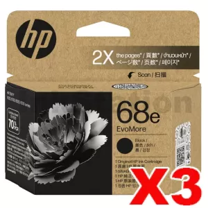 3 x HP 68e EvoMore Genuine Black Inkjet Cartridge 7FP22TA - 320 Pages