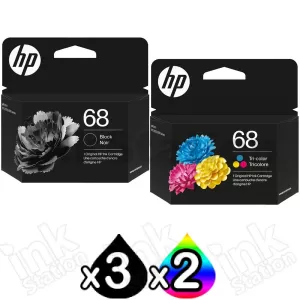 5 Pack HP 68 Genuine Inkjet Cartridges 7FP21TA + 7FP20TA [3BK,2CL]