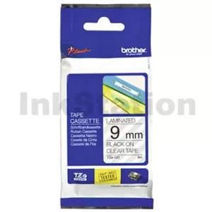Genuine Brother TZe-121 9mm Black Text on Clear Laminated Tape - 8 meters