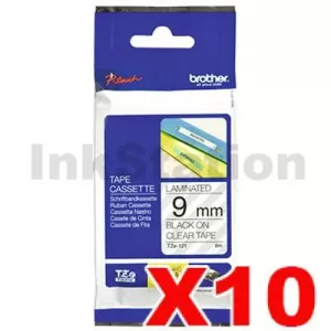 10 x Genuine Brother TZe-121 9mm Black Text on Clear Laminated Tape - 8 meters