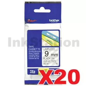 20 x Genuine Brother TZe-121 9mm Black Text on Clear Laminated Tape - 8 meters