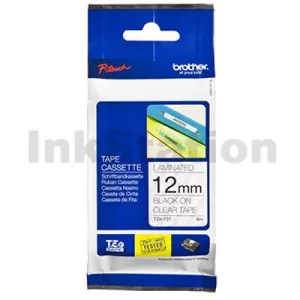 Genuine Brother TZe-131 12mm Black Text on Clear Laminated Tape - 8 meters