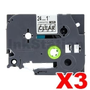 3 x Compatible Brother TZe-151 24mm Black Text on Clear Laminated Tape - 8 meters