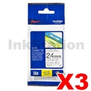 3 x Genuine Brother TZe-151 24mm Black Text on Clear Laminated Tape - 8 meters