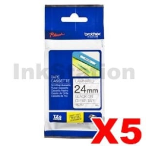 5 x Genuine Brother TZe-151 24mm Black Text on Clear Laminated Tape - 8 meters