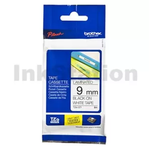 Genuine Brother TZe-221 9mm Black Text on White Laminated Tape - 8 meters