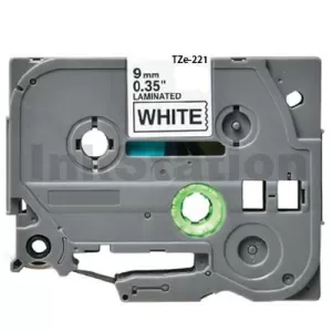 Compatible Brother TZe-221 9mm Black Text on White Laminated Tape - 8 meters