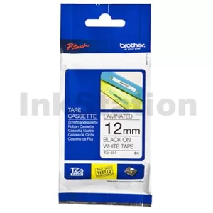 Genuine Brother TZe-231 12mm Black Text on White Laminated Tape - 8 meters