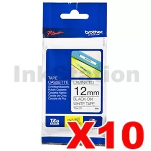 10 x Genuine Brother TZe-231 12mm Black Text on White Laminated Tape - 8 meters