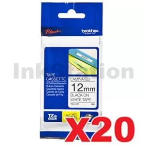 20 x Genuine Brother TZe-231 12mm Black Text on White Laminated Tape - 8 meters