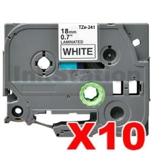 10 x Compatible Brother TZe-241 18mm Black Text on White Laminated Tape - 8 meters