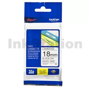 Genuine Brother TZe-241 18mm Black Text on White Laminated Tape - 8 meters