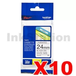 10 x Genuine Brother TZe-251 24mm Black Text on White Laminated Tape - 8 meters