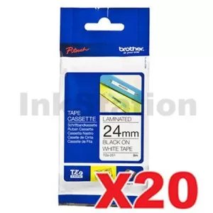 20 x Genuine Brother TZe-251 24mm Black Text on White Laminated Tape - 8 meters