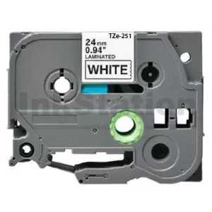 Compatible Brother TZe-251 24mm Black Text on White Laminated Tape - 8 meters