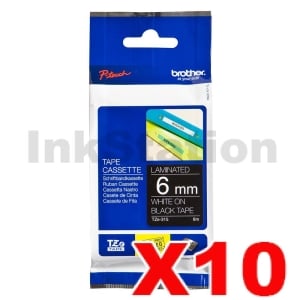 10 x Genuine Brother TZe-315 6mm White Text on Black Laminated Tape - 8 meters