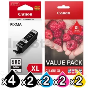 Canon 4 x PGI-680XL + 2 x (CLI-681XL Value Pack) High Yield Genuine Inkjet Cartridges Combo [4BK,2PBK,2C,2M,2Y]