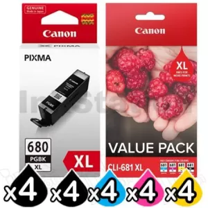 4 x Canon PGI-680XL + (CLI-681XL Value Pack) High Yield Genuine Inkjet Cartridges Combo [4BK,4PBK,4C,4M,4Y]