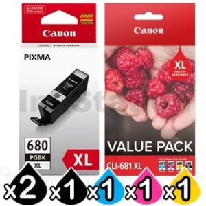 Canon 2 x PGI-680XL + (CLI-681XL Value Pack) High Yield Genuine Inkjet Cartridges Combo [2BK,1PBK,1C,1M,1Y]