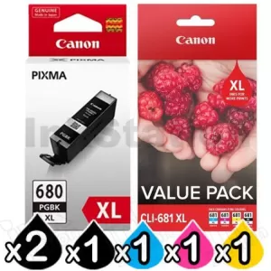 Canon 2 x PGI-680XL + (CLI-681XL Value Pack) High Yield Genuine Inkjet Cartridges Combo [2BK,1PBK,1C,1M,1Y]