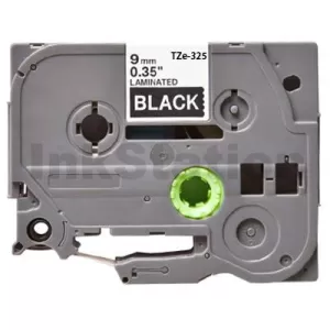 Compatible Brother TZe-325 9mm White Text on Black Laminated Tape - 8 meters