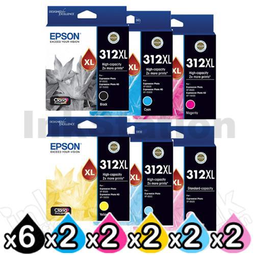 Epson 16 Pack 312xl Genuine High Yield Inkjet Cartridge Combo 6bk2c2m2y2lc2lm Ink 4551