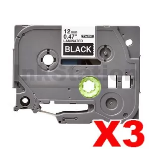 3 x Compatible Brother TZe-335 12mm White Text on Black Laminated Tape - 8 meters