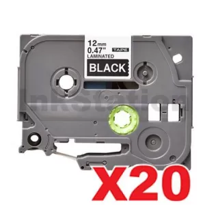 20 x Compatible Brother TZe-335 12mm White Text on Black Laminated Tape - 8 meters