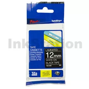 Genuine Brother TZe-335 12mm White Text on Black Laminated Tape - 8 metres