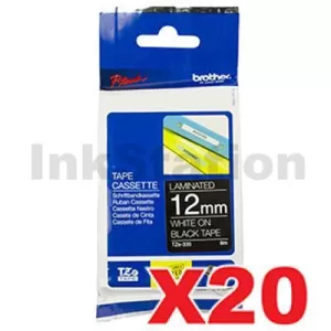 20 x Genuine Brother TZe-335 12mm White Text on Black Laminated Tape - 8 metres