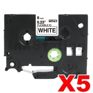 5 x Compatible Brother TZe-FX211 6mm Black Text on White Flexible ID Laminated Tape - 8 metres