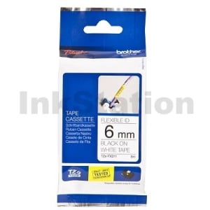Genuine Brother TZe-FX211 6mm Black Text on White Flexible ID Laminated Tape - 8 metres