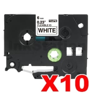 10 x Compatible Brother TZe-FX211 6mm Black Text on White Flexible ID Laminated Tape - 8 metres