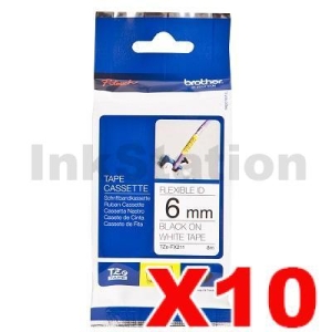 10 x Genuine Brother TZe-FX211 6mm Black Text on White Flexible ID Laminated Tape - 8 metres