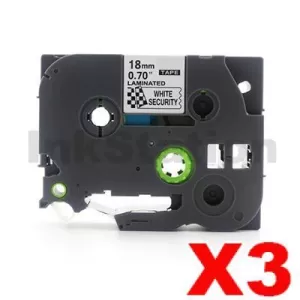 3 x Compatible Brother TZe-SE4 18mm Black Text on White Security Laminated Tape - 8 metres