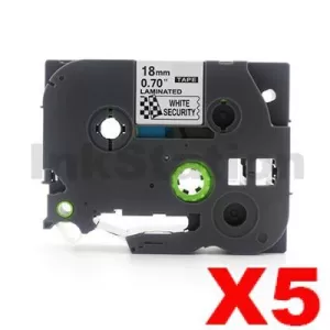 5 x Compatible Brother TZe-SE4 18mm Black Text on White Security Laminated Tape - 8 metres