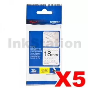 5 x Genuine Brother TZe-SE4 18mm Black Text on White Security Laminated Tape - 8 metres