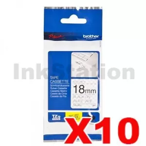10 x Genuine Brother TZe-SE4 18mm Black Text on White Security Laminated Tape - 8 metres
