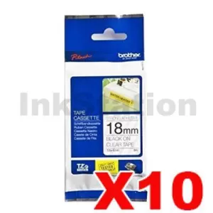 10 x Genuine Brother TZe-S141 18mm Black Text on Clear Strong Adhesive Laminated Tape - 8 metres