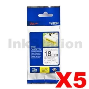 5 x Genuine Brother TZe-S141 18mm Black Text on Clear Strong Adhesive Laminated Tape - 8 metres