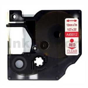Dymo SD45012 / S0720520 Compatible 12mm Red Text on Clear Label Cassette - 7 meters