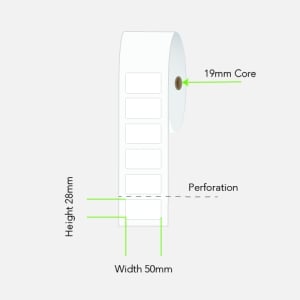24 Rolls 50mm x 28mm Direct Thermal Labels White - 250 Labels per roll (19mm Core)
