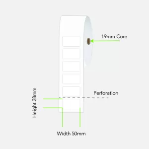 24 Rolls 50mm x 28mm Direct Thermal Labels White - 250 Labels per roll (19mm Core)