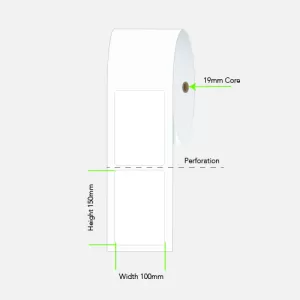 12 Rolls 100mm x 150mm Direct Thermal Labels White - 95 Labels per roll (19mm Core)