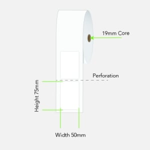 24 Rolls 50mm x 75mm Direct Thermal Labels White - 100 Labels per roll (19mm Core)